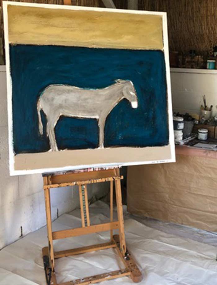 Dark Horse In The Desert Painting