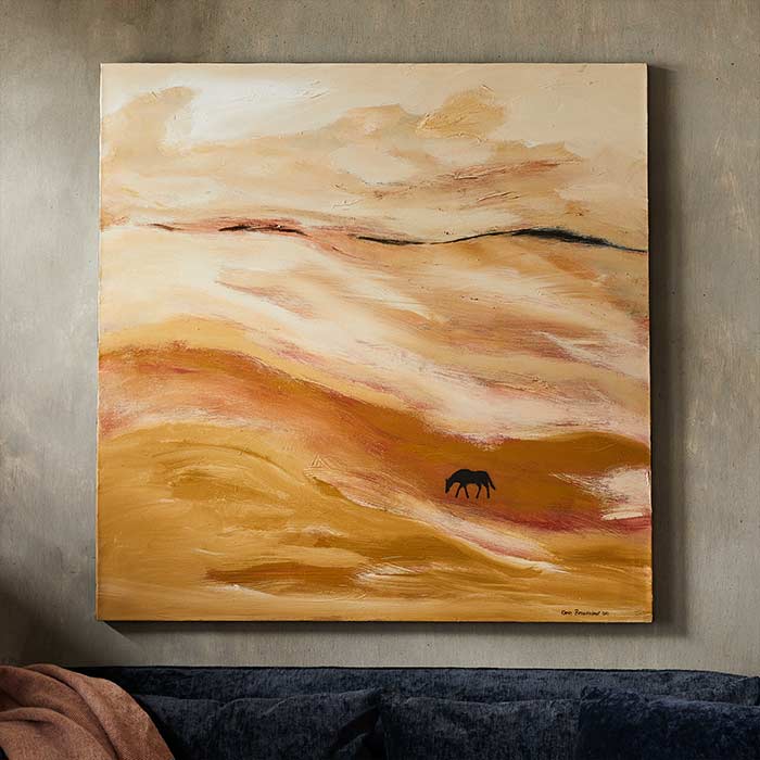 Dark Horse In The Desert Painting